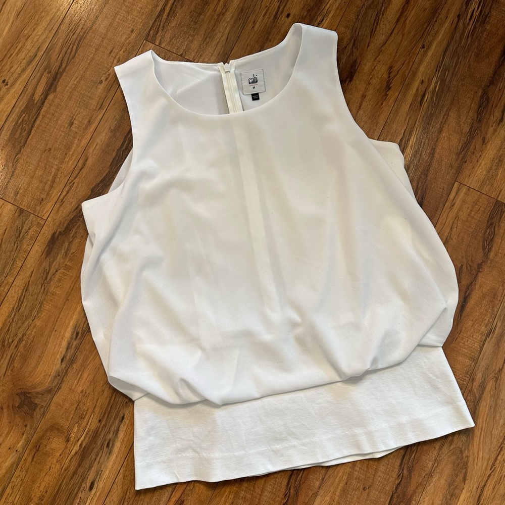 Cabi White Zip Back Layered Top